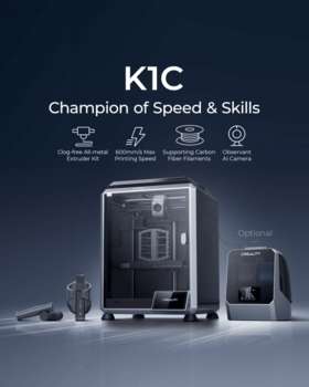 3D принтер Creality K1C, размер печати 220х220х250mm, FDM, ABS/PLA/PETG/PET/TPU/PA/ASA/PC/PLA-CF/PA-CF/PET-CF, USB/WiFi, 350Вт 1001060031