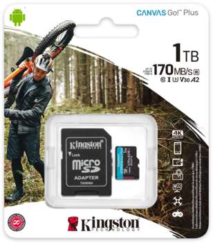 Карта памяти Kingston microSDXC Canvas Go Plus, 1 Тб, UHS-I, U3, V30, A2, с адаптером