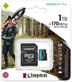 Карта памяти Kingston microSDXC Canvas Go Plus, 1 Тб, UHS-I, U3, V30, A2, с адаптером