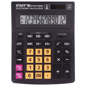 Калькулятор Staff настольный PLUS STF-333-BKRG  12 разрядов, ЧЕРНО-ОРАНЖЕВЫЙ, 250460