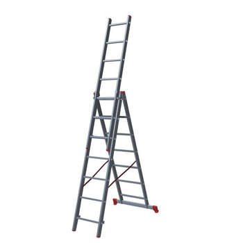 Стремянка Лестница-трансформер 3-х секционная 3х7 ступеней, высота 4,5 м , нагрузка 150 кг, алюминий, НОВАЯ ВЫСОТА, 1230307