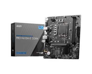 Материнская плата MSI PRO H610M-E DDR4 H610, , 2*DDR4, 1*PCIEx16, 1*PCIEx1, 1*M.2, 4*USB3.2Gen1, 8*USB2.0, 4*SATA3.0, 1G, VGA, HDMI, M-ATX, RTL