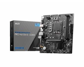 Материнская плата MSI PRO H610M-E DDR4 H610, LGA1700, 2*DDR4, 1*PCIEx16, 1*PCIEx1, 1*M.2, 4*USB3.2Gen1, 8*USB2.0, 4*SATA3.0, 1G, VGA, HDMI, M-ATX, RTL