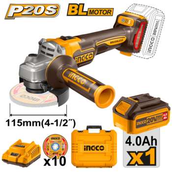 Шлифмашина углошлифовальная INGCO_Powertools Аккумуляторная угловая шлифмашина Li-Ion 20В, INGCO CAGLI211541, 115мм CAGLI211541