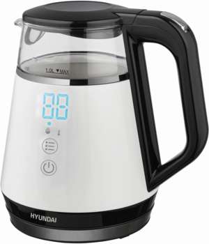 Чайник/Термопот HYUNDAI Чайник электрический HYK-G3013 1.0л. 1100Вт белый/черный корпус: стекло