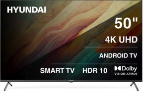 Телевизор HYUNDAI LED 50" H-LED50BU7009 Android TV Frameless черный 4K Ultra HD 60Hz MEMC DVB-T DVB-T2 DVB-C DVB-S DVB-S2 USB WiFi Smart TV