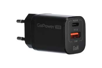 Зарядное устройство, аккумулятор GoPower Сетевое З/У GPQC09 1USB+1Type-C 35W QC3.0 GAN черный