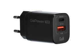 Зарядное устройство, аккумулятор GoPower Сетевое З/У GPQC09 1USB+1Type-C 35W QC3.0 GAN черный