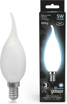 Лампа GAUSS филам. Filament 5Вт цок.:E14 свеча 220B св.свеч.бел.нейт.