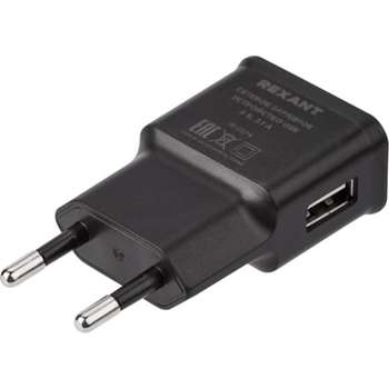 Аккумулятор, ЗУ для устройств REXANT Сетевое зарядное устройство USB, 5V, 2.1 A, черное
