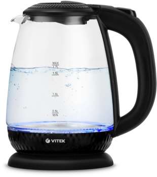Чайник/Термопот VITEK Чайник электрический VT-7074 1.7л. 2200Вт прозрачный/черный корпус: стекло/пластик