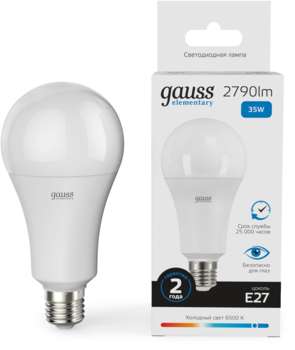 Лампа GAUSS светодиодная Elementary A67 35Вт цок.:E27 груша 220B св.свеч.бел.хол.