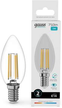 Лампа GAUSS филам. Filament 12Вт цок.:E14 свеча 220B св.свеч.бел.нейт.