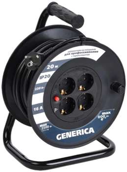 Электрический удлинитель IEK Удлинитель силовой УК20 3x1.5кв.мм 4розет. 20м ПВС 16A катушка черный