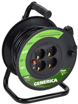 Электрический удлинитель IEK Удлинитель силовой УК20 3x1.0кв.мм 4розет. 20м ПВС 10A катушка черный
