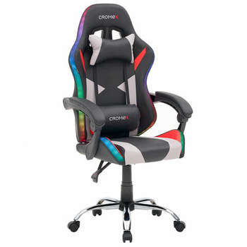 Игровое кресло CROMEX Кресло компьютерное  "Quantum GM-155 RGB", подсветка, две подушки, экокожа, черное/красное/серое, 532955