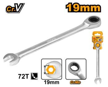 Инструмент INGCO_Handtools Комбинированный трещоточный ключ 19 мм INGCO HCSPAR191 INDUSTRIAL HCSPAR191
