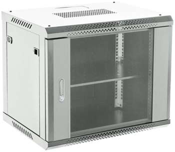 Шкаф, стойка REXANT Шкаф коммутационный настенный 9U 600x450мм пер.дв.стекл металл 2 бок.пан. направл.под винты 60кг серый 13.75кг 230град. 368мм IP20 сталь
