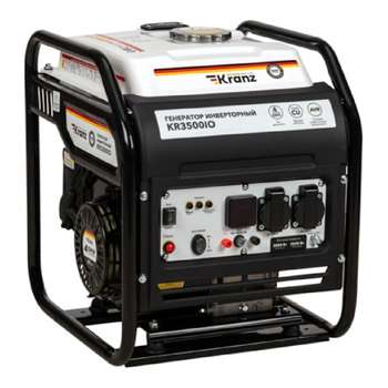 Генератор KRANZ KR-16-1143 инверторный KR3500IO, 3,5кВт, 230В, 7л, открытый корпус, ручной старт