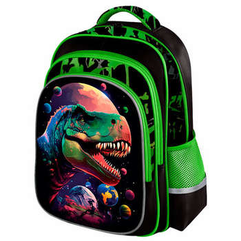 Рюкзак BRAUBERG KIDS FLOSSY, 2 отделения, 3 кармана, "Galaxy Dino", 3D-панель, 40х28х18 см, 273182