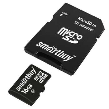 Карта памяти Smart Buy Micro SecureDigital 16Gb Smartbuy SB16GBSDCL10-01LE {Micro SDHC Class 10, SD adapter}