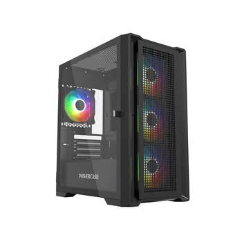 Корпус Powercase Alisio Micro X4B V2, Tempered Glass, 4х 120mm ARGB fans, ARGB HUB, чёрный, mATX