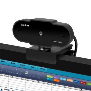 Веб-камера EXEGATE GoldenEye C300 Full HD (матрица 1/4" 2 Мп, 1920х1080, 1080P, USB, фиксированный фокус, микрофон с шумоподавлением, универсальное крепление, кабель 1,2 м, Windows® 7/8/10/11, Mac OS 10.6 и выше