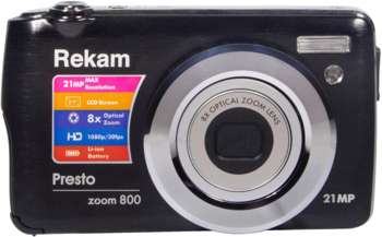 Фотокамера REKAM Фотоаппарат Presto zoom 800 черный 21Mpix Zoom8x 2.7" 1080p SDHC/MMC CMOS IS el 3.8minF/Li-Ion/case