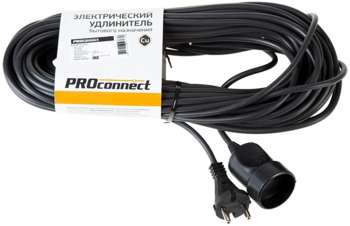 Электрический удлинитель Proconnect Удлинитель силовой PROc-Uc  2x0.75кв.мм 1розет. 20м ПВС 6A без катушки черный