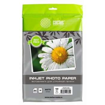 Фотобумага CACTUS CS-MA410020EDS A4/100г/м2/20л./белый матовое/матовое для струйной печати