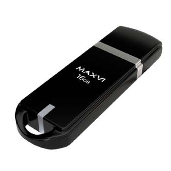 Flash-носитель Maxvi USB Drive 16GB P3 black, монолит с колпачком, ABS пластик, USB 2.0