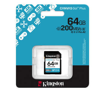 Карта памяти Kingston SDXC Canvas Go Plus G4 64G, G4 200R V30