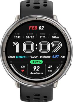 Умные часы, браслет AMAZFIT Смарт-часы Active 2R A2437 43.9мм 1.32" AMOLED корп.серебристый рем.черный разм.брасл.:135-195мм