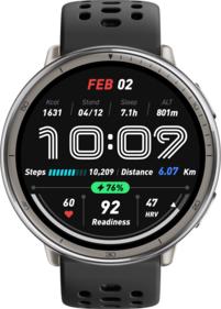 Умные часы, браслет AMAZFIT Смарт-часы Active 2R A2437 43.9мм 1.32" AMOLED корп.серебристый рем.черный разм.брасл.:135-195мм