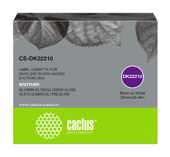 Матричный картридж CACTUS Картридж ленточный CS-DK22210 DK-22210 черный на белом 29x30.48 для Brother P-touch QL-500, QL-550, QL-700, QL-800