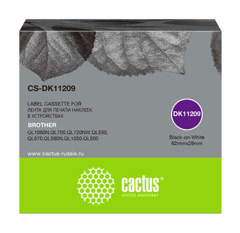 Матричный картридж CACTUS Картридж ленточный CS-DK11209 DK-11209 черный на белом для Brother P-touch QL-500, QL-550, QL-700, QL-800