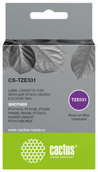 Матричный картридж CACTUS Картридж ленточный CS-TZE531 TZe-531 черный на синем 12x8 для Brother PT-P1010, PT-P700, P750W, P900W, P950W, PT-D210, D450VP, D600VP, PT-H110BUNDE