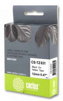 Матричный картридж CACTUS Картридж ленточный CS-TZ631 TZe-631 черный на желтом 12x8 для Brother 1010/1260VP/1830VP/9700PC