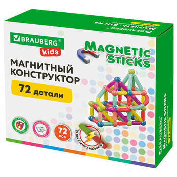 Детский конструктор Магнитный конструктор MAGNETIC STICKS, 72 магнитные детали, BRAUBERG KIDS, 665722