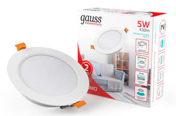 Светильник GAUSS Elementary Downlight 5Вт 4000K белый круглый