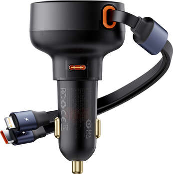Автоаккумулятор, зарядное устройство Baseus Автомобильное зарядное Enjoyment Pro C+Retractable C Cable 60W Cluster Black