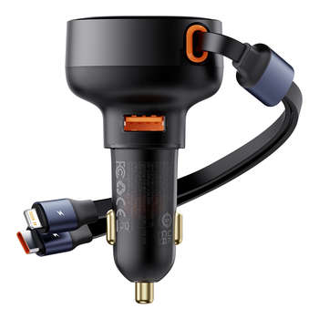 Автоаккумулятор, зарядное устройство Baseus Автомобильное зарядное Enjoyment Pro U+Retractable C 60W Cluster Black