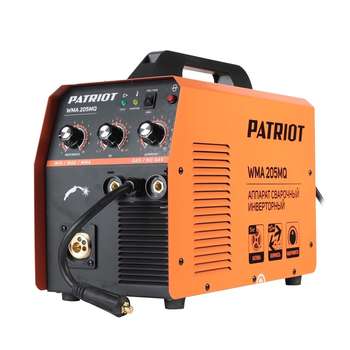 Сварочный аппарат Patriot WMA 205MQ MIG/MAG/MMA Полуавтомат сварочный инверторный [605302155] { стальной и флюсовой проволокой 0.6/0.8 мм, сварка электродом  до 4мм, сварочный ток в режиме MIG: 40-200А }