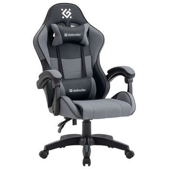 Игровое кресло DEFENDER Кресло компьютерное "Strider", 2 подушки, ткань/экокожа, черное/серое, 64056
