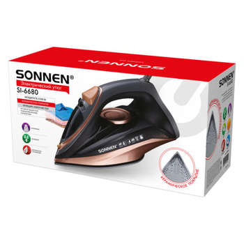 Утюг SONNEN паровой SI-6680, 2200 Вт, керамическое покрытие, антикапля, черный/розовый, 456997