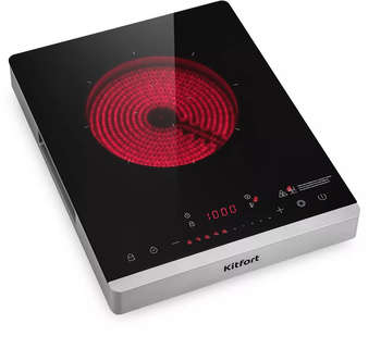 Настольная плита KITFORT Плита Инфракрасная КТ-146 черный/серебристый стеклокерамика
