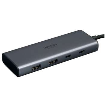 Медиаконвертер UGREEN Конвертер CM498  4-in-1 4K@60Hz USB-C to 2*USB-A 3.2+2*USB-C 3.2+2*HDMI+PD Port Converter. Цвет:серый