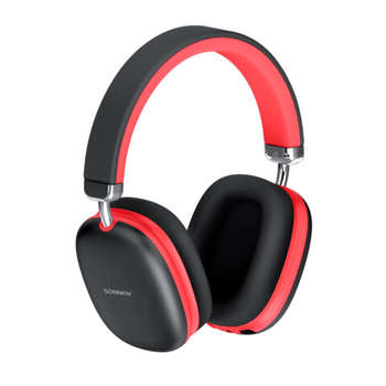 Беспроводные наушники SONNEN Наушники беспроводные накладные полноразмерные раздвижные мультирежимные, HP-B12BR, Bluetooth 5.4, черный/коралловый, 514128