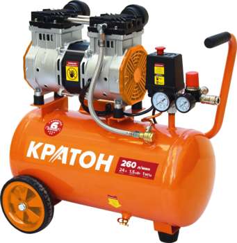 Компрессор пневматический КРАТОН Компрессор поршневой AC-260-24-OFHS безмасляный 260л/мин 24л 1500Вт оранжевый