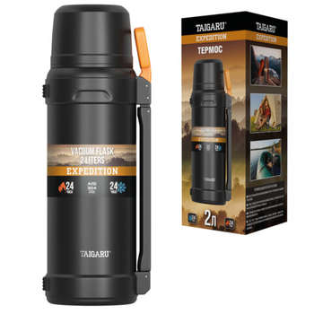 Термос TAIGARU 2л EXPEDITION, нержавеющая сталь SUS304, 2 кружки, 2 ручки, ситечко, черно-оранжевый, , 700317